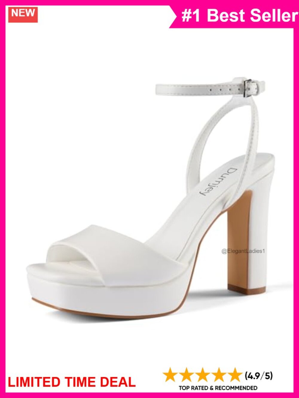 Faux Leather Platform Chunky Heel Open Toe Ankle Strap Sandals